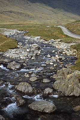 ENG: The Northwest Region, Cumbria, Lake District National Park, Scafell Eskdale Area, Wrynose Bottom, Single-track lane follows the River Duddon to Wrynose Pass [Ask for #107.074.]