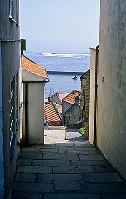 ENG: Yorkshire & Humberside Region, North Yorkshire, North Yorkshire Coast, Sea Cliffs, Straithes, VIew of this fishing village under sea cliffs. [Ask for #133.067.]