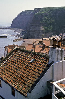 ENG: Yorkshire & Humberside Region, North Yorkshire, North Yorkshire Coast, Sea Cliffs, Straithes, VIew of this fishing village under sea cliffs. [Ask for #133.069.]