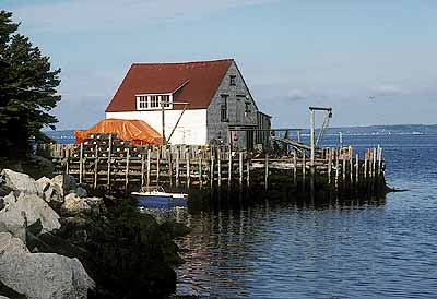 Nova Scotia's Atlantic Coast; Fishing dock with lobster pots. On St Margarets Bay, nr Peggy's Cove. On the Lighthouse Trail. [ref. to #151.037]