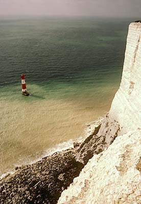 Lighthouse under 500' chalk cliff, on the English Channel. Location: ENG, East Sussex , South Downs National Park, East of the River Ouse, Beachy Head. [ref. to #154.066]