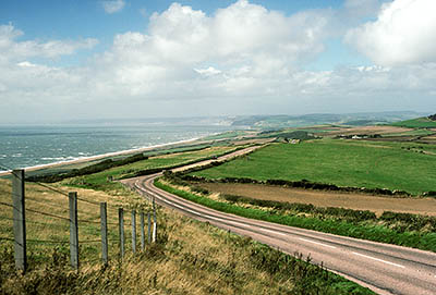 Coast road west of Abbotsbury village. View west from top of hill. Location: ENG, Dorset , Dorset AONB, Dorset's Southwest Coast, Abbotsbury. [ref. to #156.054]