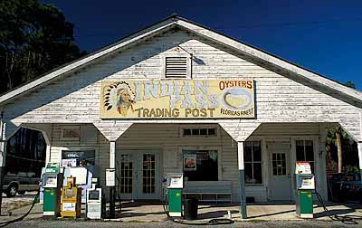 Indian Pass Trading Post, gas station & oyster bar near Appalachicola, in the Florida Panhandle. Location: FL, Gulf County, Indian Lagoon Area, Indian Pass Community. [ref. to #174.074]