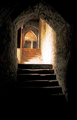 Stone staircase in Chepstow Castle. Location: WAL, Monmouthshire , The Wye Valley, Town of Chepstow. [ref. to #182.061]