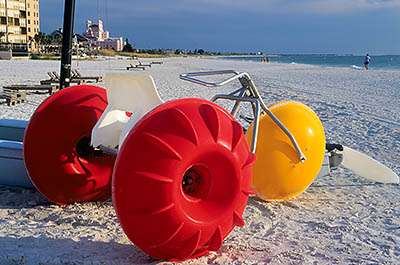 Water tricycle on beach. Location: FL, Pinellas County, St. Petersburg, St. Petersburg Beach. [ref. to #193.024]