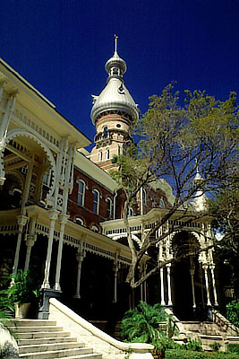 Univ. of Tampa (Tampa Bay Hotel); porch entrances with gingerbread trim Minarets in background. Location: FL, Hillsborough County, Tampa. [ref. to #193.060]