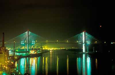 Savannah; Savannah River, new bridge, at night. Location: GA: Chatham County. [ref. to #196.018]