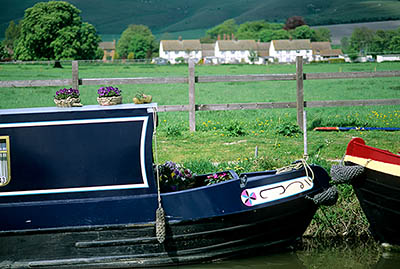 ENG: South West Region, Wiltshire, The Vale of Pewsey, Devises, Devises Locks, Kennet and Avon Canal, Canal boats moored on the canal bank. [Ask for #197.03F.]