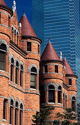 Old Red Courthouse; skyscraper in bkgd. Location: TX, Dallas County, Dallas, Downtown. [ref. to #208.008]