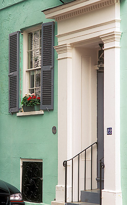 Charleston; The Battery Area -- Church Street Doorway and window on townhouse. Location: SC: Charleston County. [ref. to #211.068]