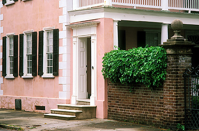 Charleston; Tradd Street Area. Front doorway onto side-facing porch. Location: SC: Charleston County. [ref. to #211.075]