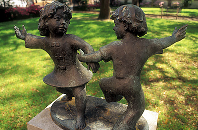 SC: Charleston County, Charleston Area, City of Charleston, Downtown Historic District, Washington Square Park; statue of children playing, a tribute to Marguerite Sinkler Valk, founder and President of Friends Of Old Charlestown [Ask for #211.101.]