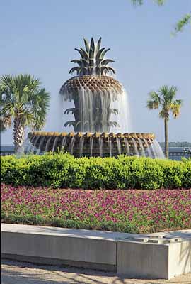 Charleston; Old Wharf Area Riverfront Park Fountain shaped like a pineapple. Location: SC: Charleston County. [ref. to #211.130]