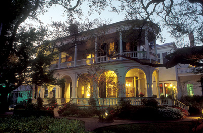 Charleston; The Battery -- Battery Park. Two Meeting Street Inn; late dusk. A bed and breakfast inn by the park. (NR. Contact inn for property release.). Location: SC: Charleston County. [ref. to #211.143]