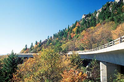 The Linn Cove Viaduct viewed from its northeastern end on the east slope of Grandfather Mtn. Location: NC, Avery County, The Blue Ridge Parkway, Grandfather Mountain, Linn Cove Viaduct, MP 304. [ref. to #214.071]