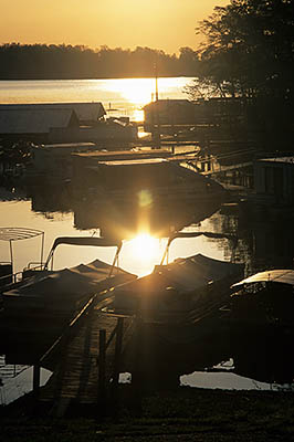 North Carolina: Northern Mountains Region, Burke County, Morganton Area, Lake James, Sunrise at Benfields Landing [Ask for #223.248.]