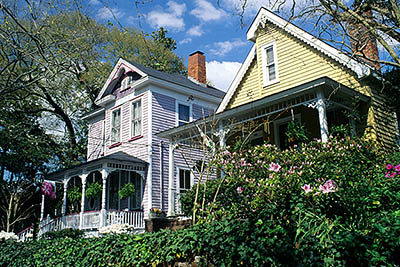 NC: New Hanover County, Cape Fear River Area, Wilmington, Wilmington Historic District, Victorian houses. Azaleas in bloom [Ask for #224.147.]