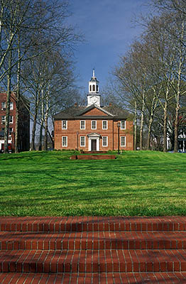 NC: Chowan County, Albemarle Sound Area, Edenton, View up Courthouse Green (1712) to Old Chowan County Courthouse (1767) [Ask for #224.310.]