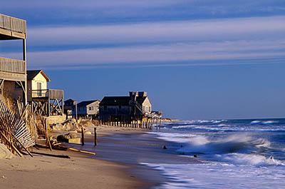 NC: Dare County, The Outer Banks, Hatteras Island, Rodanthe, Houses damaged by encroaching sea [Ask for #224.414.]