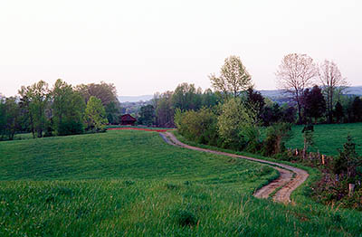 NC: Surry County, Pilot Mountain Area, Pine Hill Community, Small farm, at dusk, near Pilot Mountain [Ask for #224.572.]