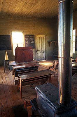 Interior of one-room schoolhouse, c1870. Location: NC, Wayne County, Fremont Area, Charles B. Aycock Birthplace. [ref. to #230.185]