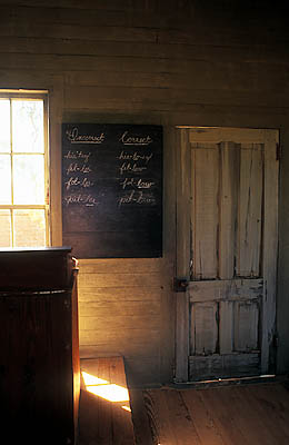 Interior of one-room schoolhouse, c1870. Location: NC, Wayne County, Fremont Area, Charles B. Aycock Birthplace. [ref. to #230.187]