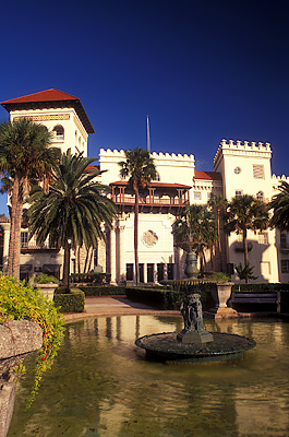 St. Johns County Courthouse, viewed across square with fountain in frgd. Location: FL, St. Johns County, St. Augustine, The Old City. [ref. to #231.069]