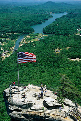 Chimney Rock Park. View from Skyline Trail towards Chimney Rock and Lake Lure. Location: NC, Rutherford County, The Blue Ridge Mountains, Hickory Nut Gorge. [ref. to #232.392]