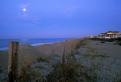 Dawn moon over South Beach. Location: NC, Brunswick County, Cape Fear Area, Bald Head Island, Flora's Bluff. [ref. to #233.092]