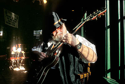 Blues artist P-Dub (Paul Fenton) at an Ybor City pub. RELEASED. Location: FL, Hillsborough County, Tampa. [ref. to #234.301]