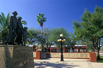 Ybor City's Centennial Plaza. View past Immigrant Statue. Location: FL, Hillsborough County, Tampa. [ref. to #234.326]