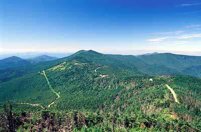 View south from the summit of Mount Mitchell, the highest point east of the Mississippi. Location: NC, Yancey County, The Black Mountains, Mount Mitchell State Park, Mt. Mitchell, the East's Tallest Peak. [ref. to #235.250]