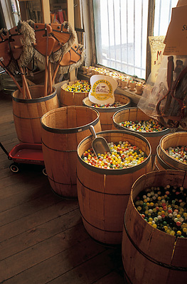 Window display of toy marbles, for purchase by the pound. PROPERTY RELEASED. Location: NC, Watauga County, Boone Area, Valle Crucis, Mast General Store. [ref. to #237.144]