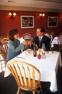 Crippen's Country Inn & Restaurant. Owners Jimmy & Carolyn Crippen enjoy a glass of wine in their restaurant. MOD. & PROP. REL. Location: NC, Watauga County, The Blue Ridge, Blowing Rock. [ref. to #237.199]