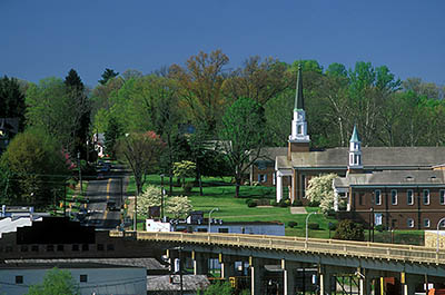 NC: Surry County, Yadkin River Area, Elkin, View of town from Jonesville, across the Yadkin River [Ask for #238.230.]