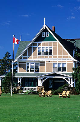 PE: Queens County, Anne's Land Area, Prince Edward Island National Park, The Delvay-by-the-Sea Hotel. Front view. [Ask for #240.046.]