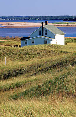 PE: Queens County, Anne's Land Area, North Rustico Harbor, View towards village over sand dunes. [Ask for #240.097.]