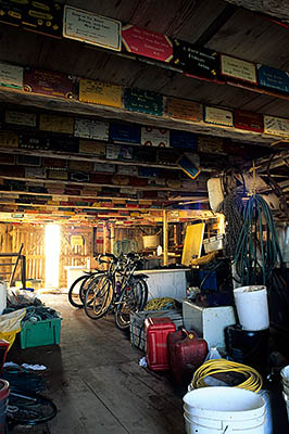 PE: Queens County, Anne's Land Area, North Rustico Harbor, Court Bros. fishing warehouses, on the docks. Interior of warehouse, still in use for fishing. [Ask for #240.111.]