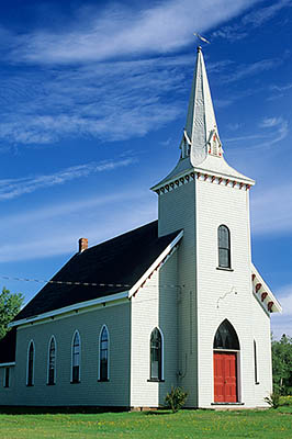 PE: Kings County, Bays & Dunes Area, St. Peters Bay, A country church, near Morell. [Ask for #240.125.]