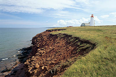 PE: Kings County, Bays & Dunes Area, Naufrage, Naufrage Lighthouse, above the red cliffs of Shipwreck Point. [Ask for #240.140.]