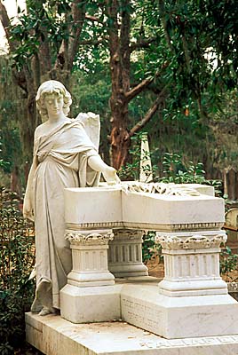 Victorian funary sculpture of an angel, on the Taliaferro grave. Location: GA, Chatham County, City of Savannah, Bonaventure Cematary. [ref. to #241.130]