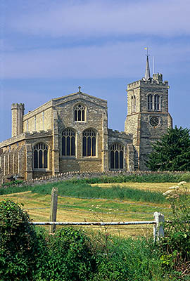 ENG: Thames & Chilterns Region, Bedfordshire, Ouse River Valley, Bedford, Elstow, Village Church of St. Helen, built as a Benedictine Abbey church & the parish church of John Bunyan. Viewed across field [Ask for #243.201.]