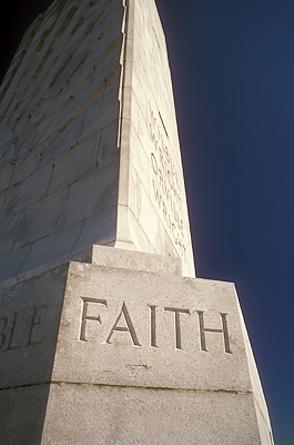 Front of monument, showing the inscribed word "FAITH". Location: NC, Dare County, The Outer Banks, Nags Head & Kitty Hawk, on Bodie Island, Wright Brothers Nat. Memorial. [ref. to #249.088]