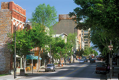 NC: New Hanover County, Cape Fear River Area, Wilmington, Downtown, Old brick buildings along a downtown street [Ask for #249.442.]