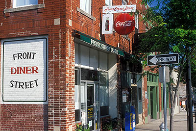 NC: New Hanover County, Cape Fear River Area, Wilmington, Downtown, Old brick buildings along a downtown street [Ask for #249.445.]