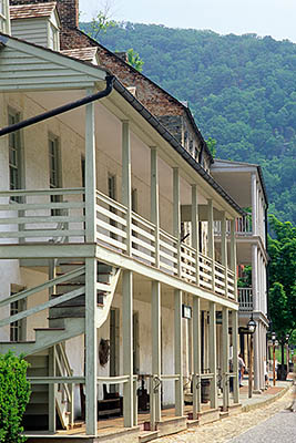 WV: Jefferson County, Potomac River Area, Harpers Ferry Nat. Hist. Park, Old Town, View up Shenandoah Street, in the heart of the restored National Park district. [Ask for #251.284.]