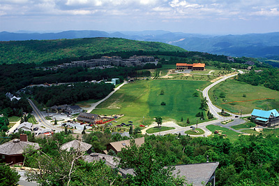 Beech Mountain Village center, viewed from above. Location: NC, Avery County, Beech Mountain Area, Banner Elk Area, Beech Mountain. [ref. to #252.425]