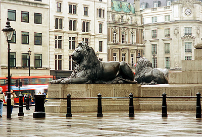 Trafalgar Square; lion statues. Location: ENG, Greater London , City of Westminster, St James District. [ref. to #256.135]