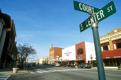 NC: Iredell County, Central Area, Statesville, View of traditional brick stores in the downtown area [Ask for #260.189.]