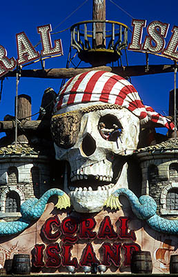 ENG: Manchester-Liverpool Urban Area, Blackpool Borough, The Golden Mile, Central Pier, Spectacular entrance at the pirate themed "Coral Island" attraction [Ask for #262.034.]